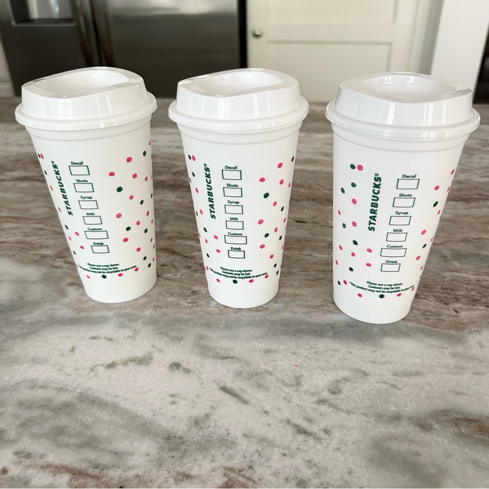 Set of 3 Starbucks Limited Edition Polka Dot Reusable Travel Coffee Cups - Picture 6 of 12